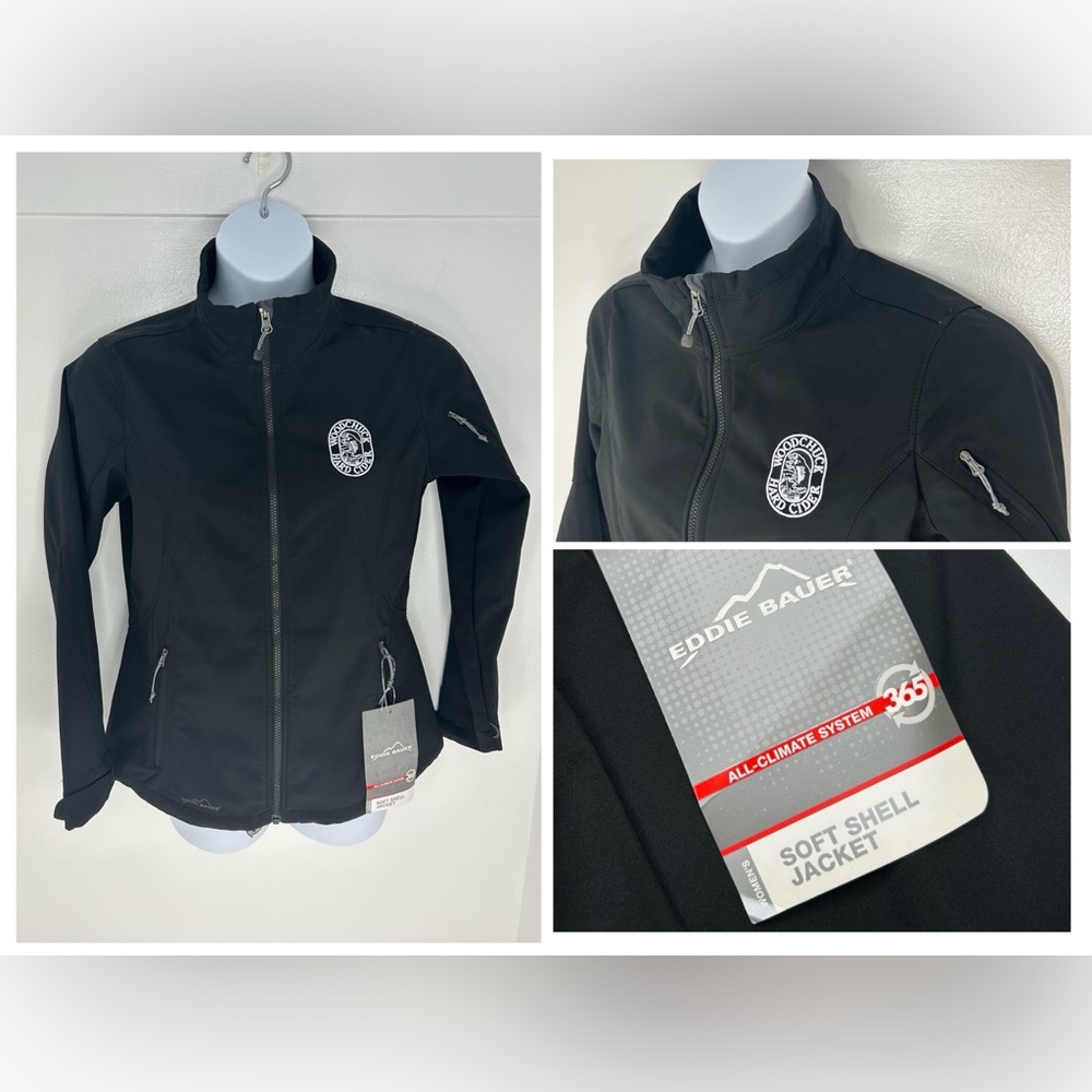 Eddie Bauer NWT Woodchuck Cider Soft Shell Jacket Size Large Black Zip‎ Pockets